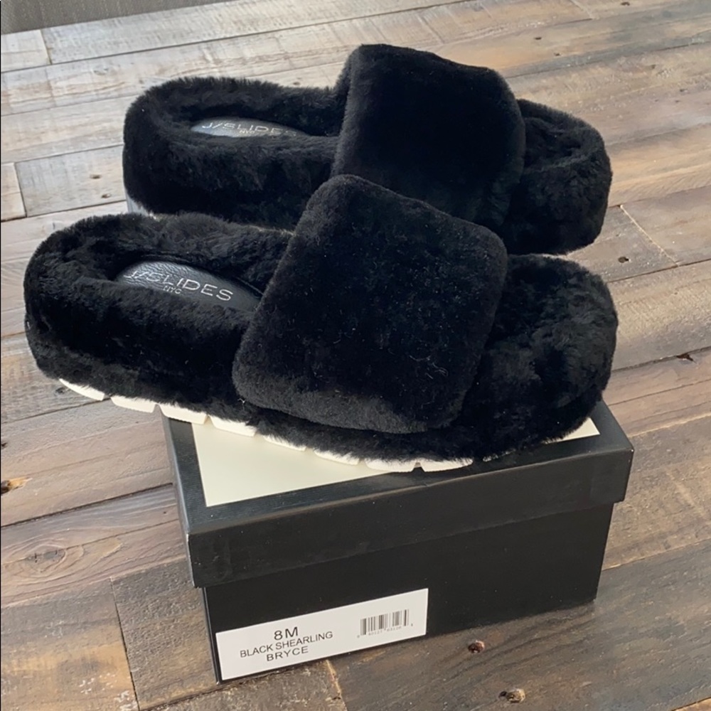j slide black shearling bryce slides